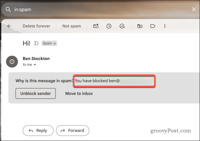 Beispiel einer blockierten E-Mail in Gmail