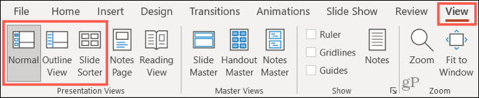 PowerPoint-Ansicht Normal, Gliederung und Foliensortierung