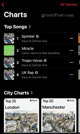 Apple Music-Charts mit Top-Songs