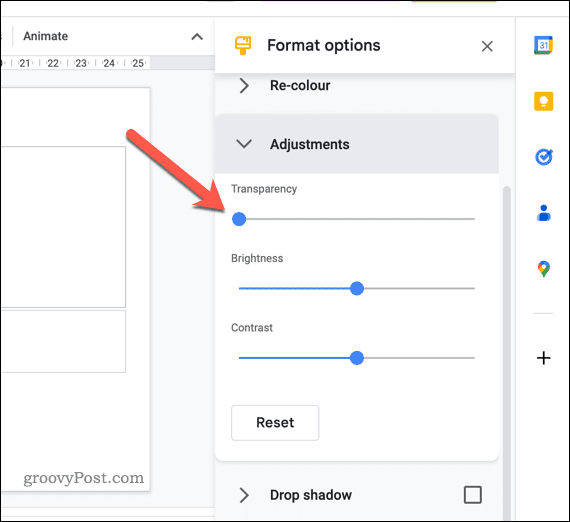 Stellen Sie die Bildtransparenz in Google Slides ein