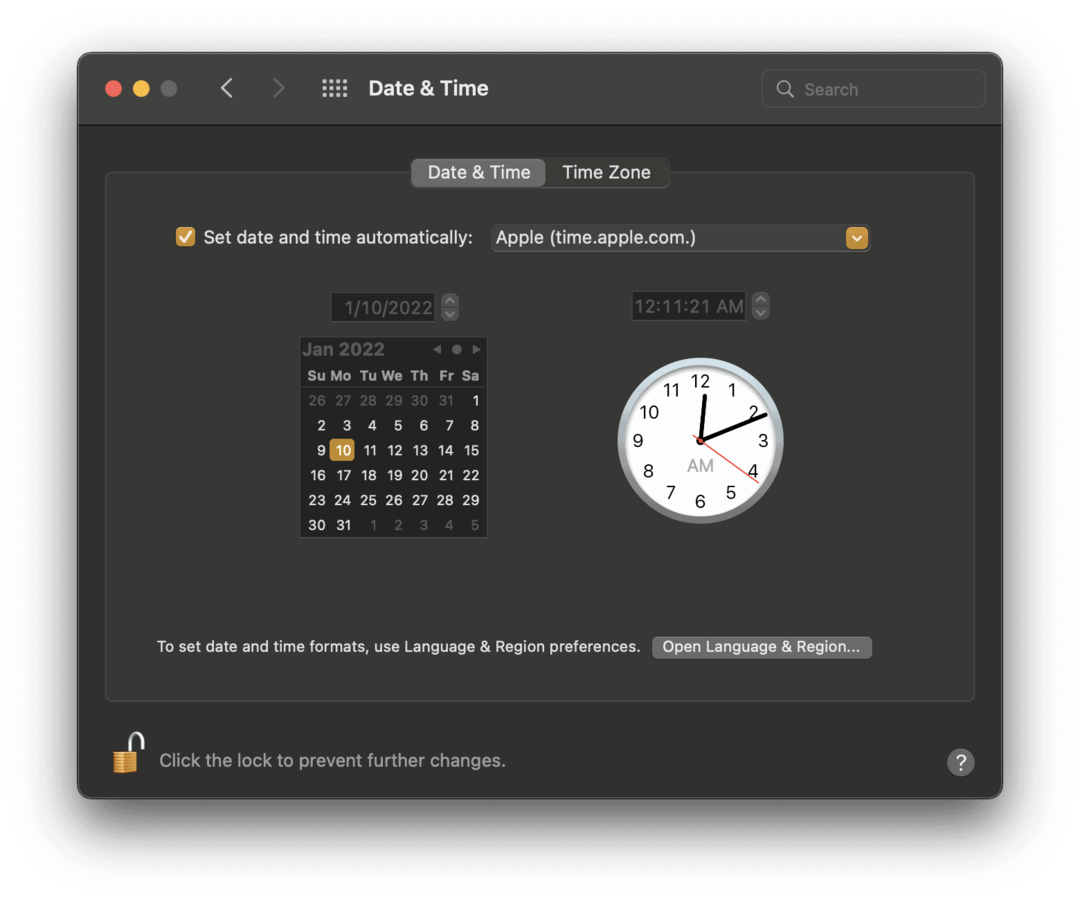 Entsperren Sie den Bildschirm „Datum & Uhrzeit“ in den Systemeinstellungen, indem Sie Ihr Passwort eingeben