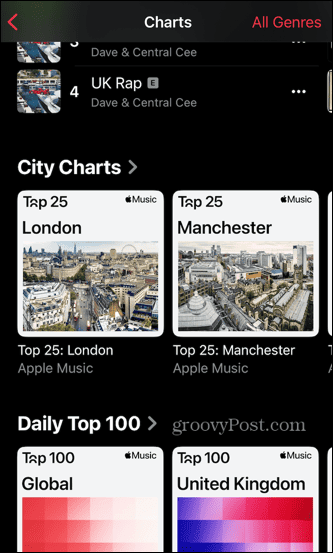 Apple Music-Charts lokaler Städte