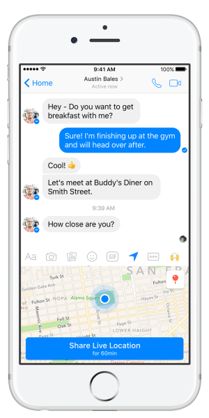 Facebook Messenger führt die Live Location-Funktion ein.