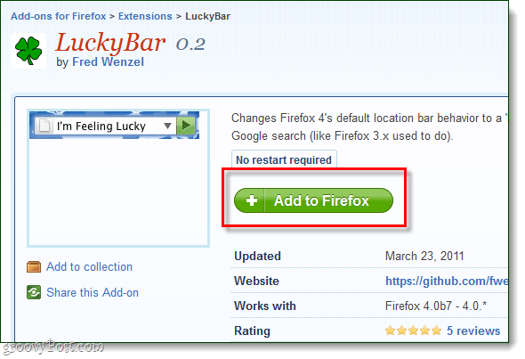 Firefox 4 Luckybar installieren Website