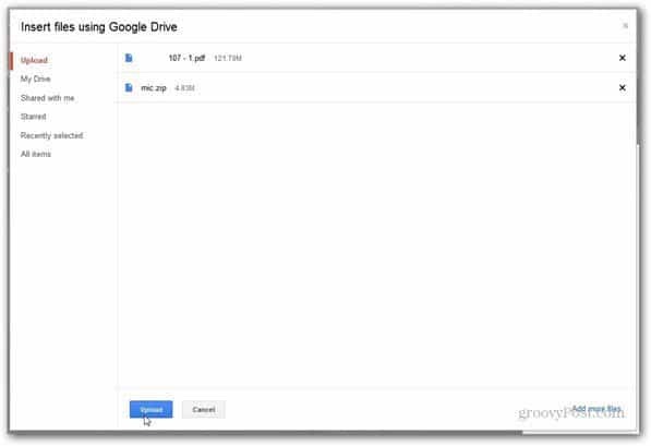 Senden Sie mit Google Drive Upload