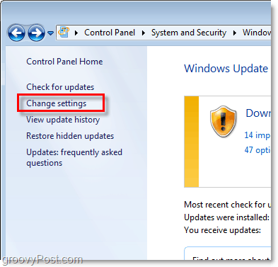 Windows 7 - Screenshot des Windows Update-Konfigurationslinks