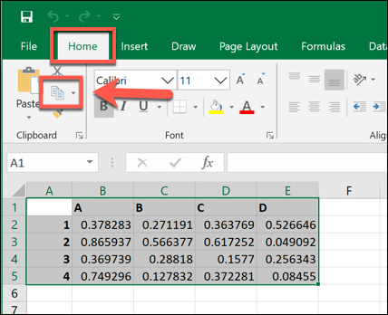 Kopieren ausgewählter Daten in Microsoft Excel