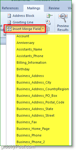 Screenshot von Outlook 2010 - Fügen Sie weitere benutzerdefinierte Felder ein, jedoch optional