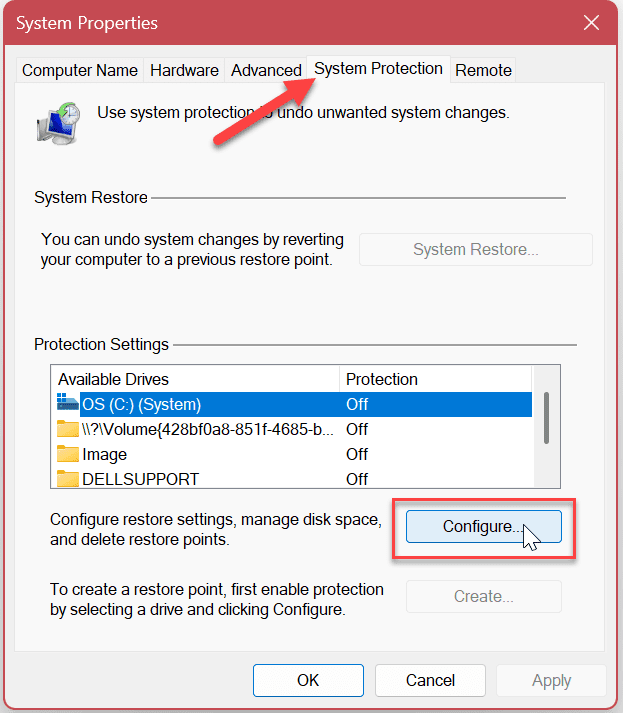 Systemschutz für Laufwerke unter Windows 11