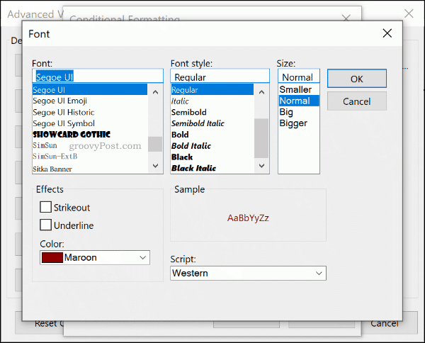 Wählen Sie in Outlook die Schriftregeln für die bedingte Formatierung aus