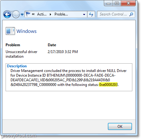 Technische Informationen einschließlich Windows 7-Fehlercodes anzeigen