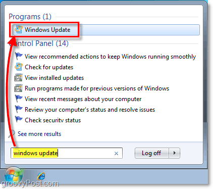 Starten Sie Windows 7 Windows Update: Screenshot