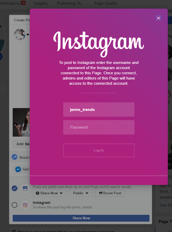 So posten Sie von Facebook auf dem Desktop auf Instagram, Schritt 4, melden Sie sich bei Instagram an