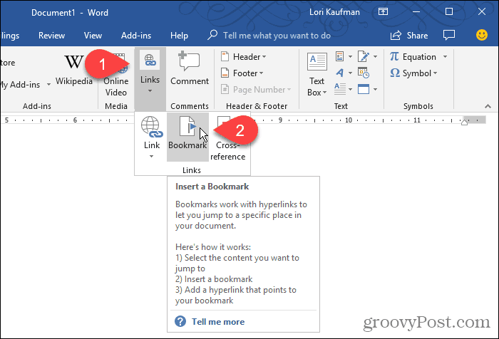 Klicken Sie in Word auf Lesezeichen