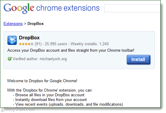 Dropbox für Google Chrome als Erweiterung von michaelyork.org