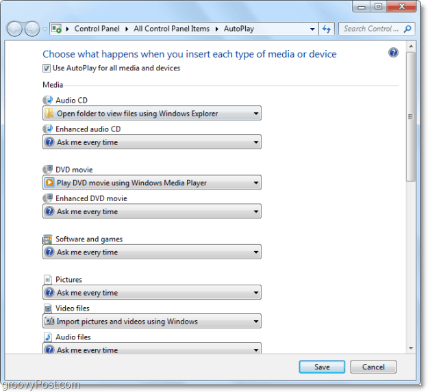 Sparen Sie Zeit, indem Sie Windows 7 Autoplay-Aktionen anpassen