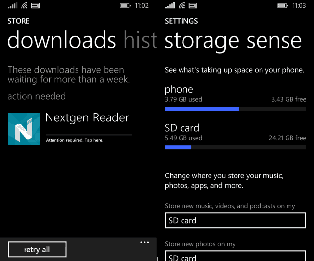 Verschieben von Apps von der SD-Karte auf das Telefon unter Windows Phone 8.1
