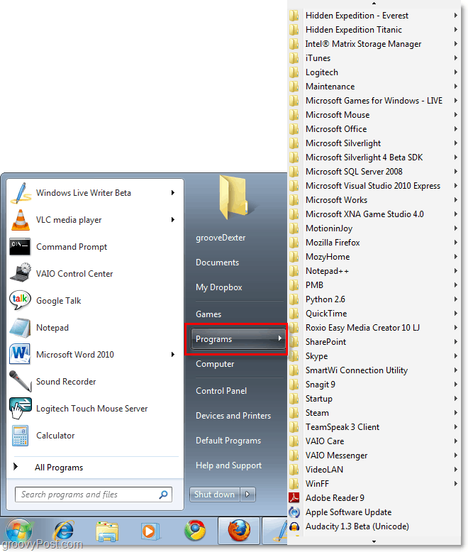 Windows 7 Startmenü mit XP Classic Alle Programme Startmenü