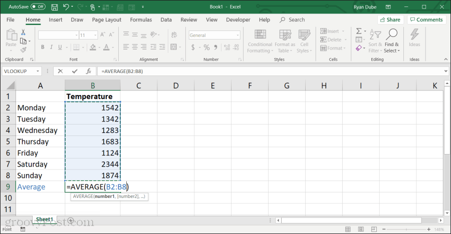 mit durchschnittlicher Funktion in Excel