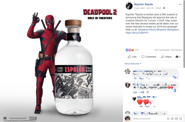 Das frühe Summen von der Übernahme von Deadpool hatte Leute, die über die Marke Espolòn sprachen und sie teilten.