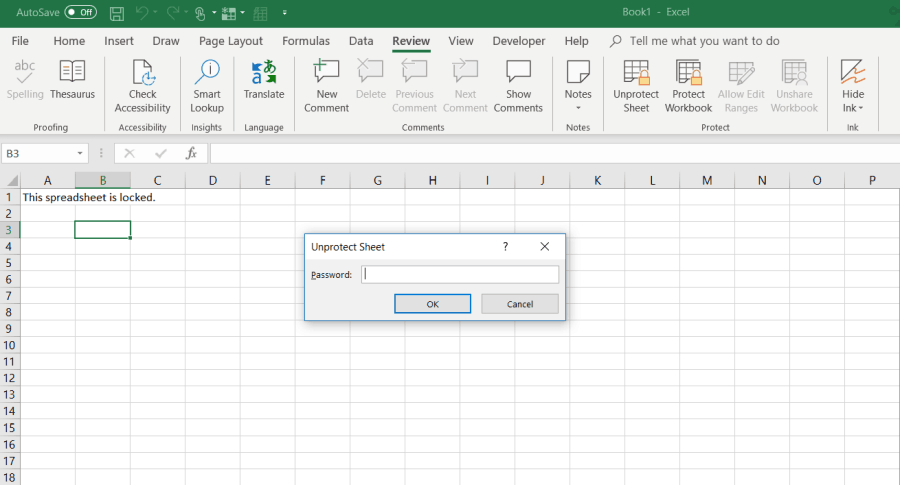 Aufheben des Schutzes der Excel-Tabelle
