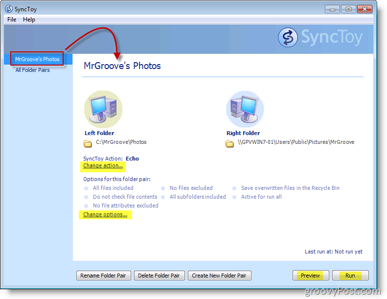 Screenshot des Microsoft SyncToy-Hauptmenüs