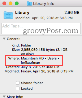 Speicherort des Bibliotheksordners auf dem Mac