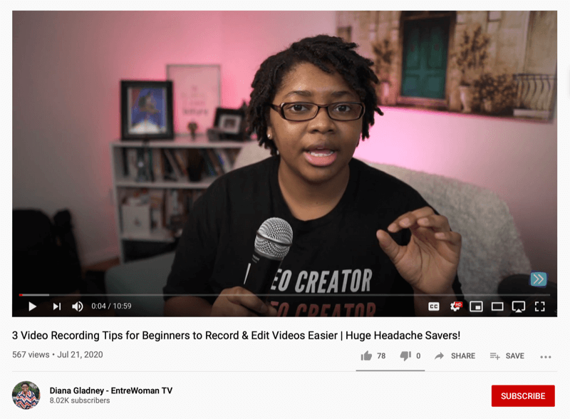 Screenshot eines entrewoman TV-Videos mit 3 Tipps für Anfänger, um Videos einfacher aufzunehmen und zu bearbeiten