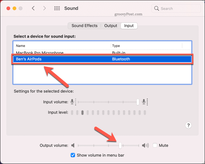 Einstellen von AirPods als Eingangs-Soundgerät auf dem Mac