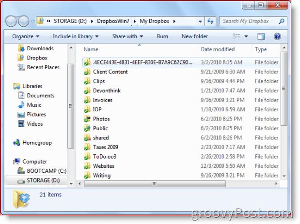 Dropbox-Ordner in Windows 7 View