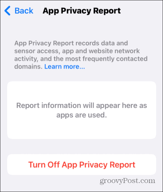 App-Datenschutzbericht wird ausgeführt
