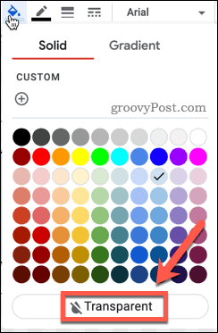 Auswahl einer transparenten Füllfarbe in Google Docs
