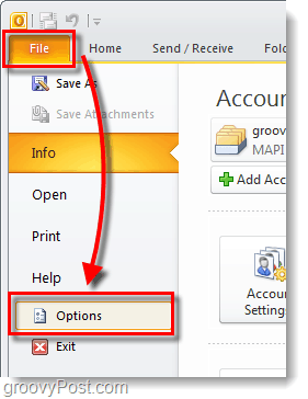 Outlook 2010 Optionsmenü