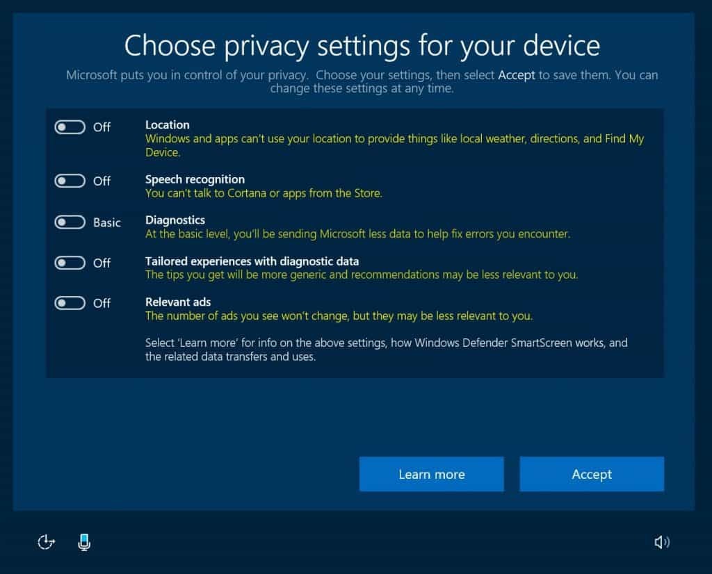 Windows 10, Datenschutz, Creators Update, OOBE