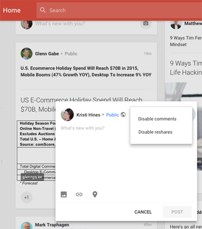 neue Google Plus Update Kommentar und Freigabeoptionen