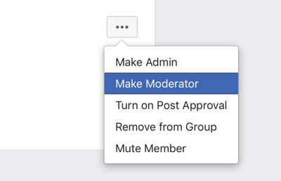 So verbessern Sie Ihre Facebook-Gruppengemeinschaft, Facebook-Gruppenmenüoption, um ein Mitglied zum Moderator zu machen 