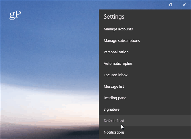 Standardschriftart Windows 10 Mail App