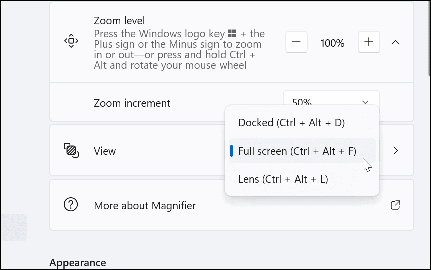 Verknüpfungen zum Ändern der Zoomstufen