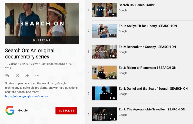 YouTube-Wiedergabeliste für Google-Dokumentationen Search On