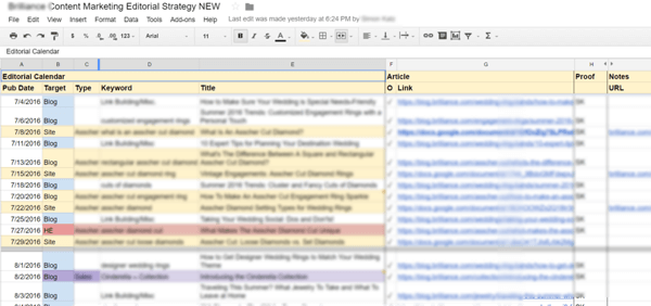 Google Sheets Inhaltskalender