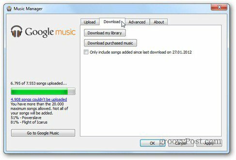Google Music Download Tab