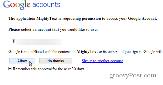 Autorisieren Sie MightyText