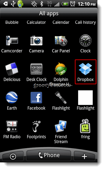 Android Dropbox Starten Sie das Dropbox-Symbol