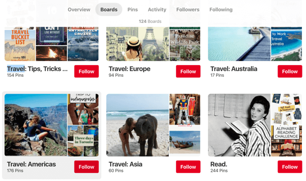 Tipps zur Verbesserung Ihrer Pinterest-Reichweite, Beispiel 1, Endless Bliss-Reisehinweise Pinterest Boards organisierte Region
