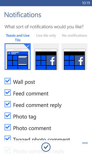 Facebook App für Windows Benachrichtigungsoptionen
