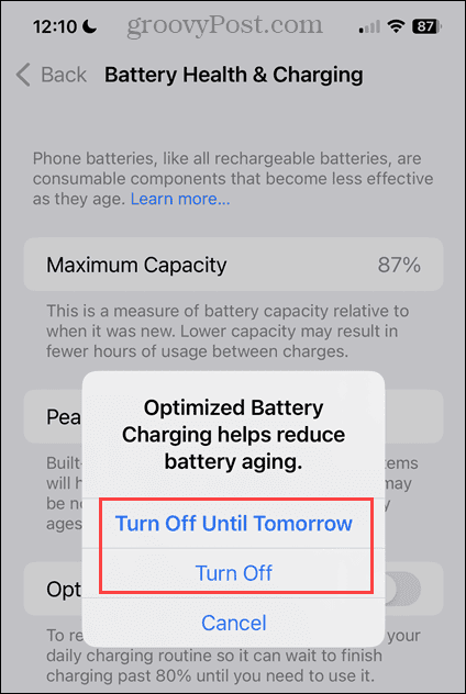 Deaktivieren Sie die Optionen für das optimierte Laden des Akkus auf dem iPhone