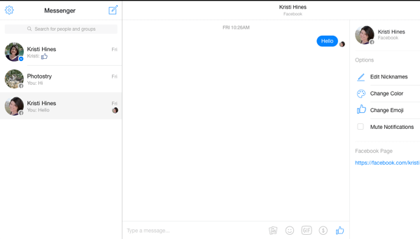 Facebook Messenger-Bildschirm im Desktop-Browser