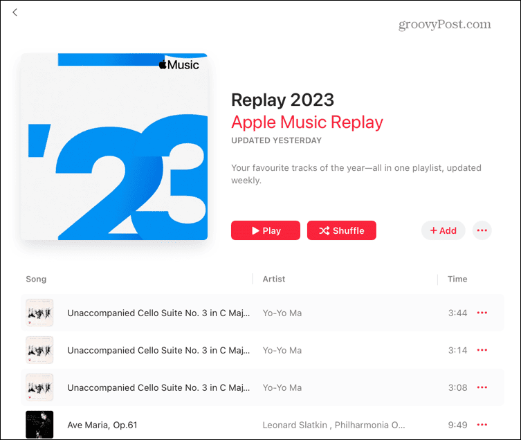Apple Music Replay-Wiedergabeliste