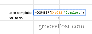 Google Sheets Countif-Formel mit benutzerdefinierten Werten