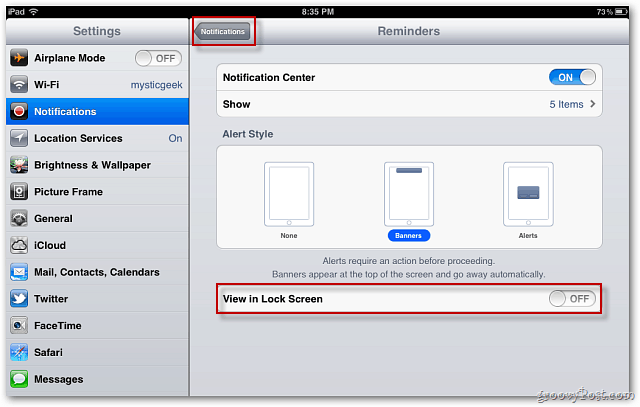 Apple iOS 5: Deaktivieren Sie die Anzeige von Benachrichtigungen auf dem Sperrbildschirm